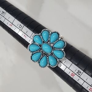 Turquoise Floral Silver Ring Bohemian
